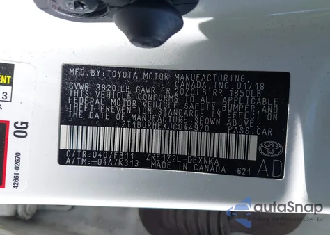 2018 Toyota Corolla Le from USA, damaged, VIN 2T1BURHEXJC044970